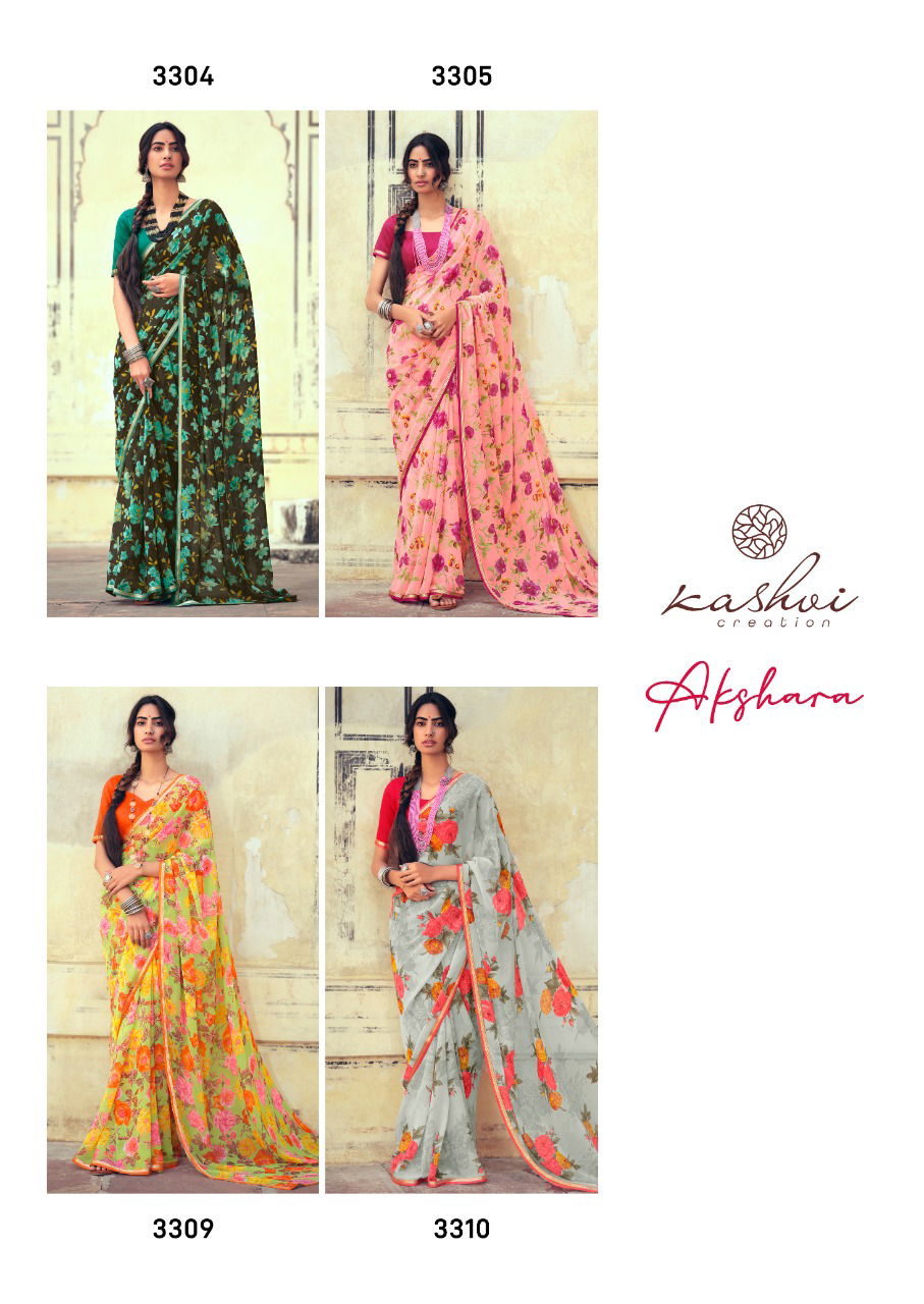 Kashvi Akshara Latest Fancy Designer Silk Casual Wear Chiffon Printed Saree Collection